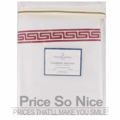 Williams Sonoma Chambers Hertigate Greek Key Bedding Red Cal King Sheet Set