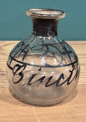 Antique Silver Painted Overlay Cincinnati Glass Perfume Bottle 2.5'' Art Nouveau