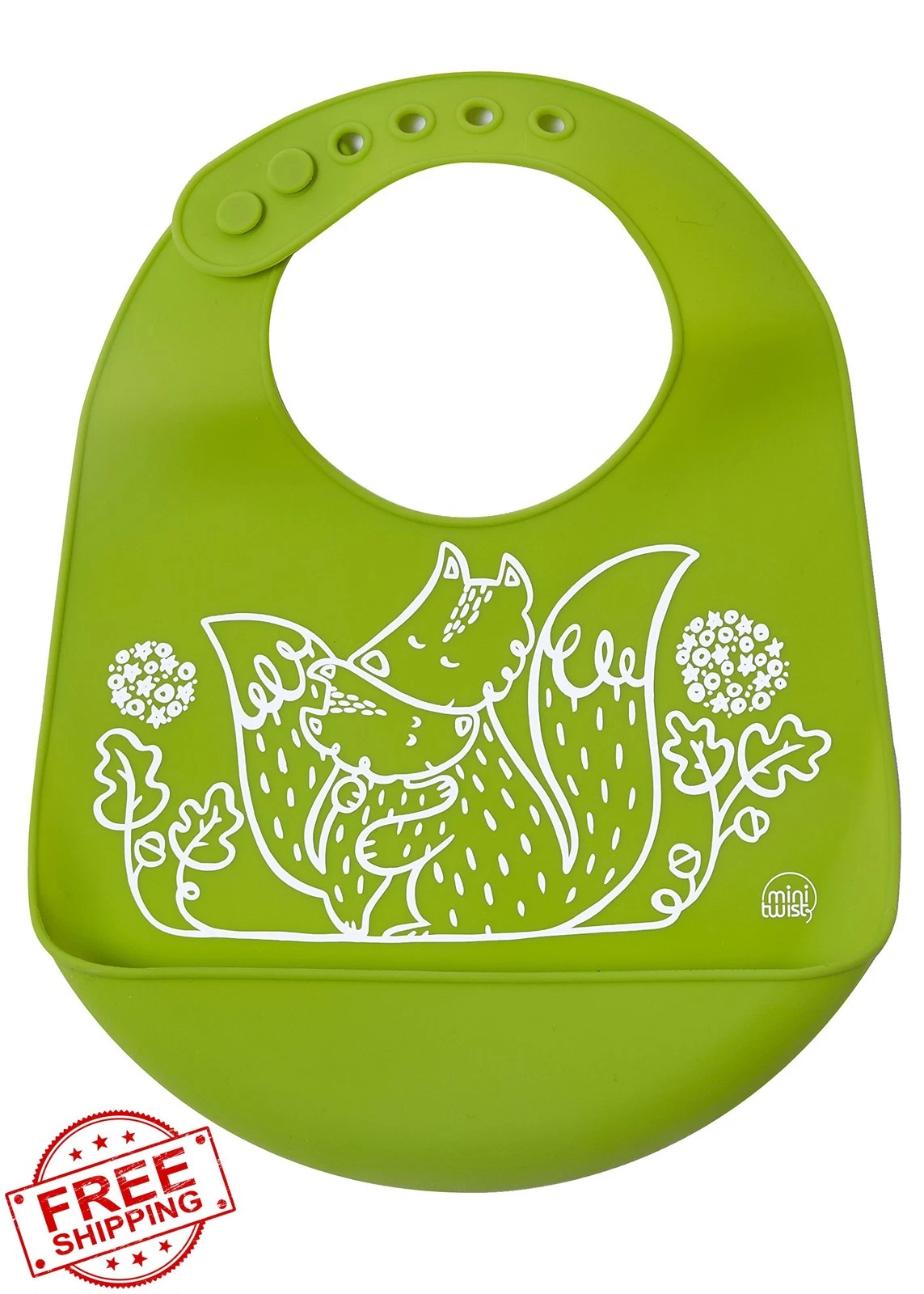 MODERN-TWIST Bucket Bib Green Foxes silicone