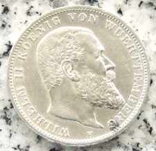3 Mark 1910 F Wilhelm II. Württemberg Silver Empire Coin German Empire