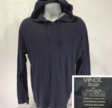 VINCE Mens XXL Pullover Hoodie Sweater Shirt Navy Blue Cotton - Runs Slim