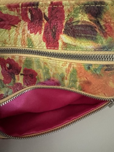 HOBO Leather Mara Crossbody Shoulder Bag Pink Yellow Floral Watercolor Zip EUC! - Picture 3 of 12