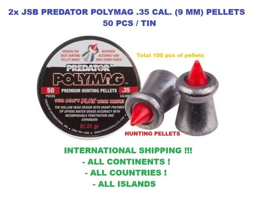 SET of 2 tins JSB Predator Polymag pellets .35 cal. 9 mm 50 pcs 5.25 g 81.01 gr