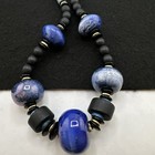 Vintage Blue Art Glass Porcelain Heishi Stone Beaded Chunky Necklace 28" — photo 5