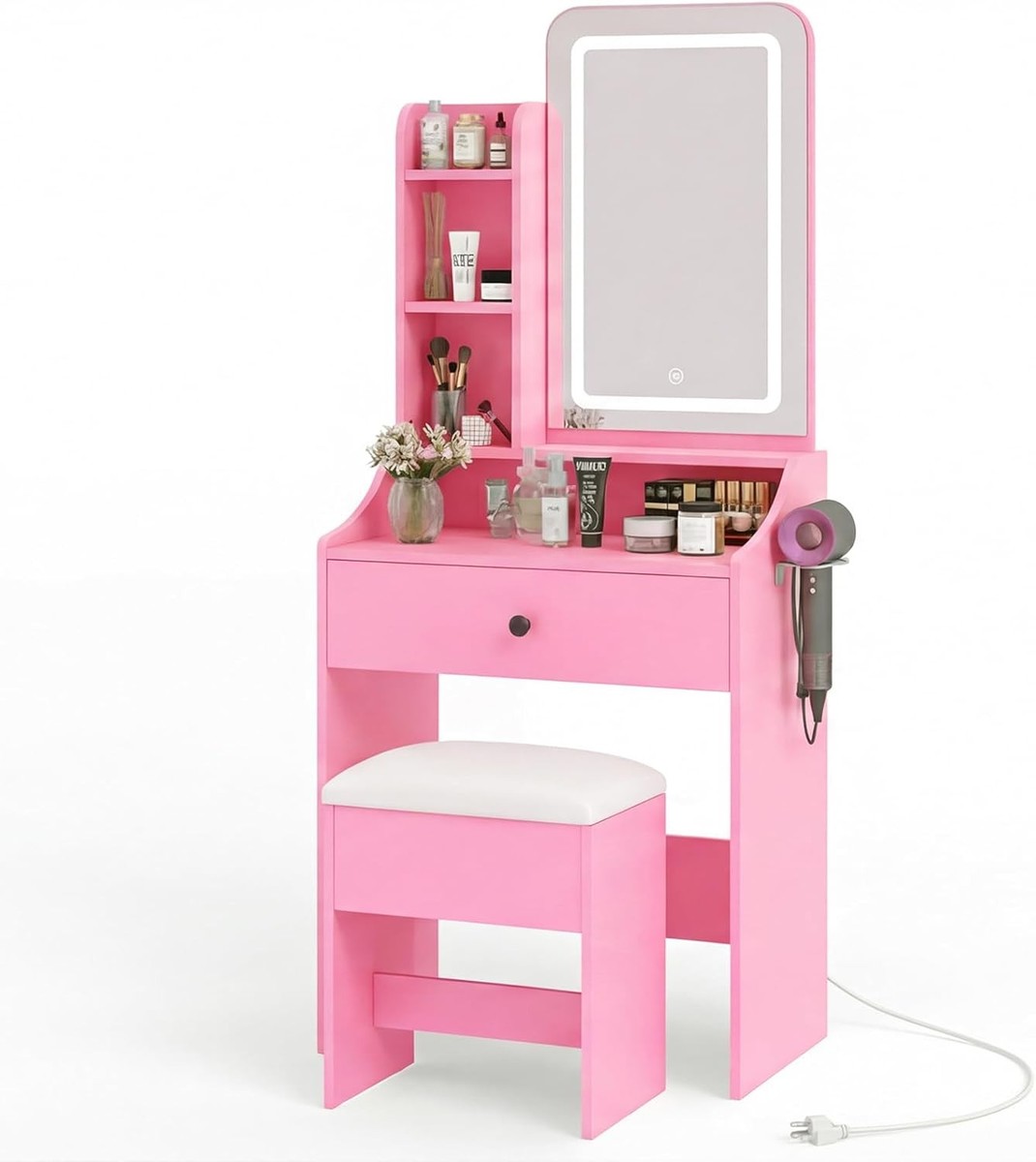 Makeup Desk Vanity Table Set with Mirror Lights Small Vanity and