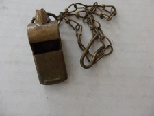 Vintage 1940's WWII U.S. Army Solid Brass Regulation Whistle With Chain & Hook