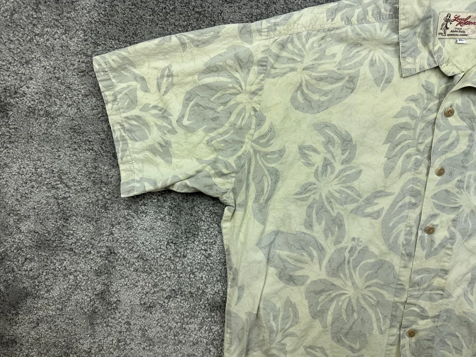 Local Motion Shirt Mens XL Beige Gray Hawaiian Aloha Floral Button Front Pocket - Image 4 of 4