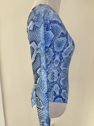 The Lure Blue Snake Print One Piece Bathing Suit, Long Sleeve Open Back - Picture 3 of 6