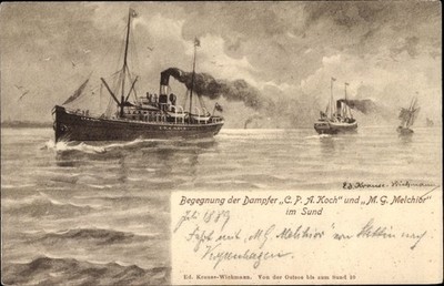 Artist Postcard Krause Wichmann, Steamer C.P.A. Chef and M.G.... - 3637830