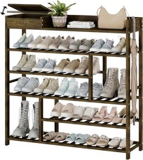 Shoe Rack Front Door Entrance Bamboo Shoe Organizer W/ Storage Box Free Standing