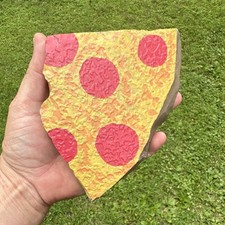 Painted Stone Lapidary Rock Slab Slice - Pepperoni Pizza Slice Design