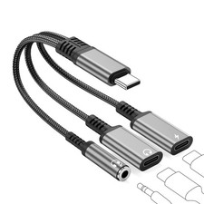 USB C to 3.5mm Headphone and Charger Adapter, 3 in 1 Dual Type C Aux Splitter...