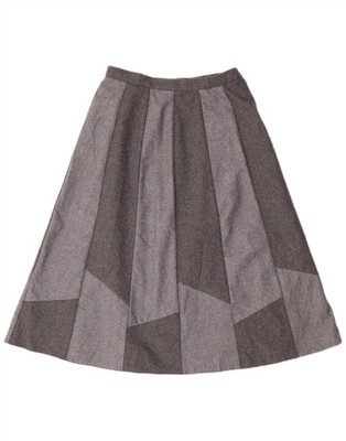 ALPHORN Damen High Waist A-Linien Rock EU 38 Medium W26 Grau Gestreift Wolle BV06