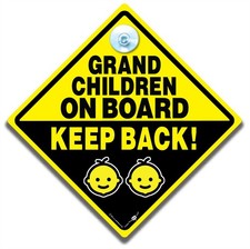 Grand Children on Board Keep Back Car Sign Suction Cup, 14cm, Baby on Board Sign