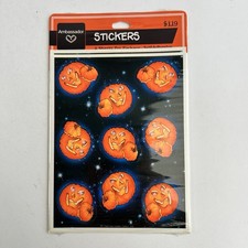 Vintage Hallmark Halloween Jack O Lantern Pumpkin Face Sticker Sheet New Package