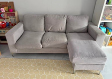 Grey Fabric 3 Seater Sofa Right-Hand Chaise Traditional 120x90x75cm