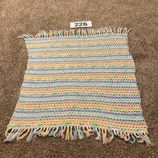 Vintage Handmade Knitted Crochet Baby Blanket Afghan Multi-Color 35x34"