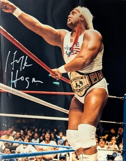 ASTA #4 Hulk Hogan firmato WWF WWE Wrestling 16x20 foto a colori AUTO BAS