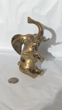 Vintage Brass Sitting Elephant Trunks Up Good Luck Figurine 