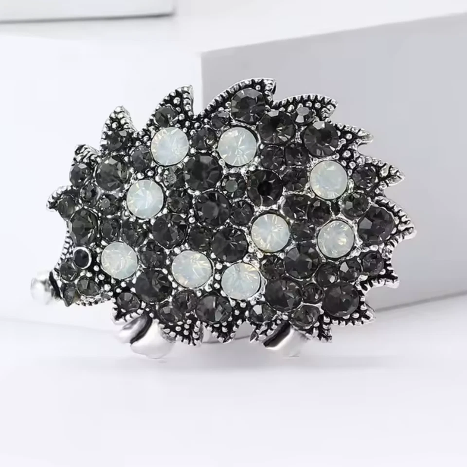 Broche de erizo de otoño - Prendedor de animales de cristal brillante plateado joyería de otoño regalo Foto 3 de 4