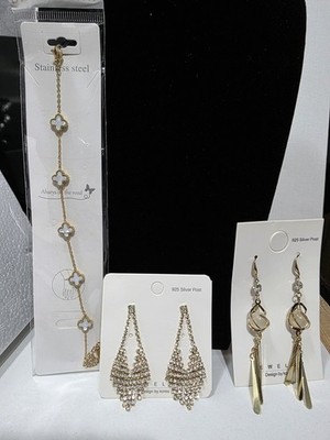 Pulsera y aretes de Mujer Acero Inoxidable Dorada Ajustable Elegante Regalo