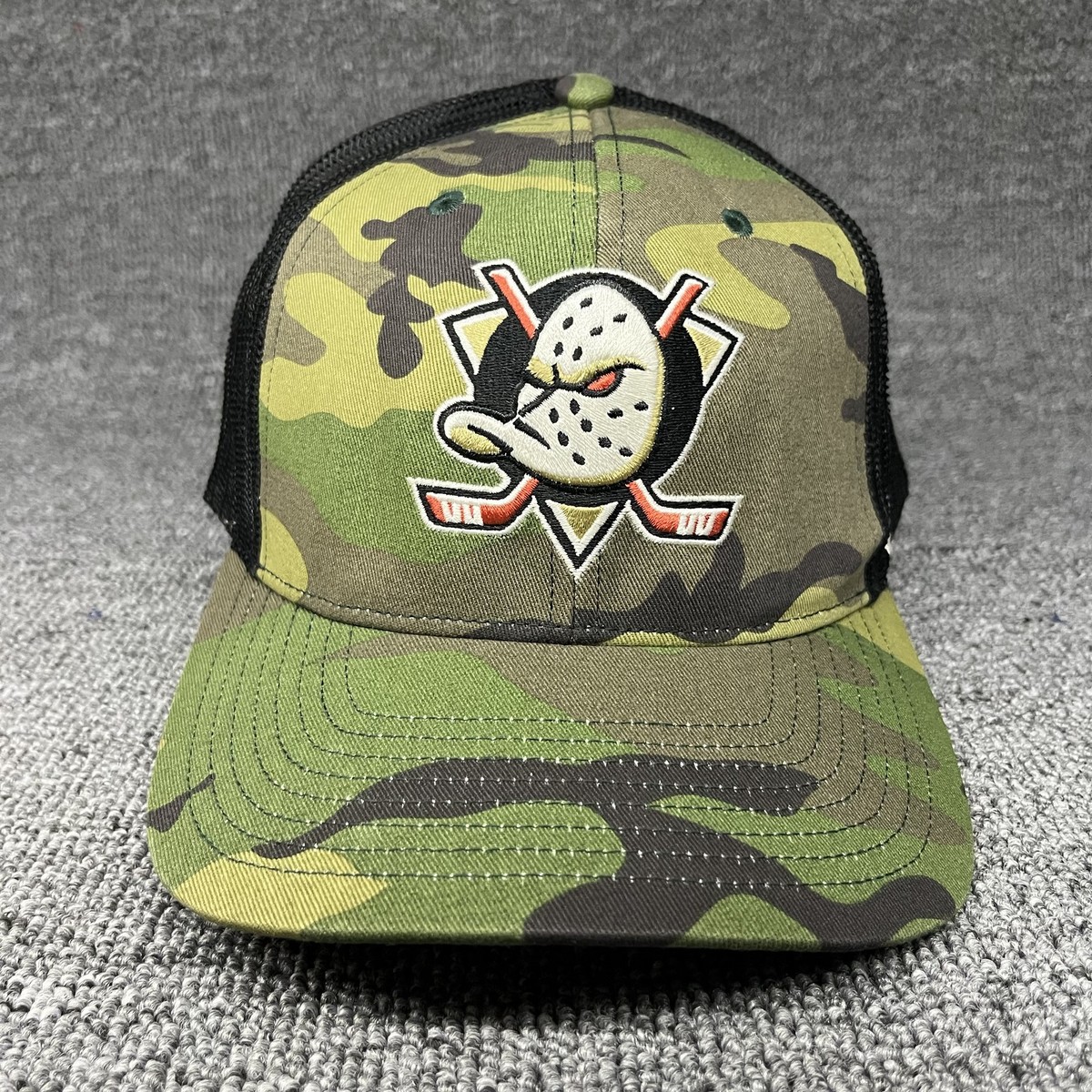 Anaheim Ducks '47 Brand Camo Trucker Hat Snapback NHL Hockey Mask Logo OSFA
