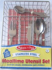New 2019 Melissa  Doug Stainless Steel Mealtime Utensil Set 20-pc Play Kitchen