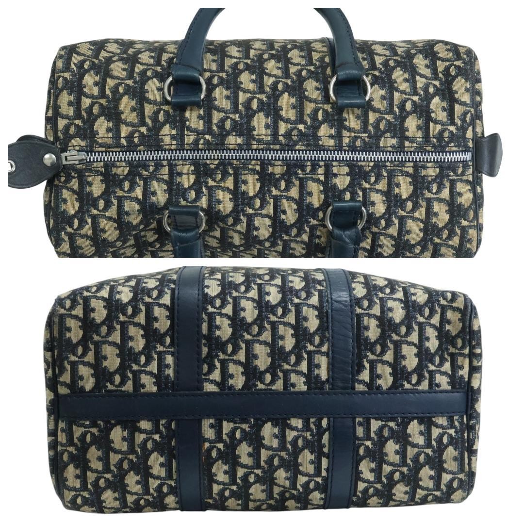 Christian Dior Mini Boston Handbag Canvas Leather Navy Beige Authentic thumbnail 6