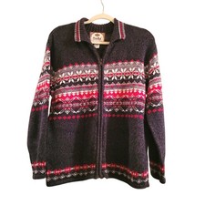 Vintage Tiara Womens Nordic Knit Cardigan Sweater Full Zip Collar Size M
