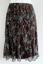 Vtg IZ BYER Skirt Sz L Brown Lace Sequin Embroidered Boho Fairy Whimsi 90s/Y2K