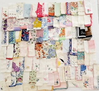 Lot of 127 Vintage Hankies Cutter Craft Embroidered Printed Sew Crafting