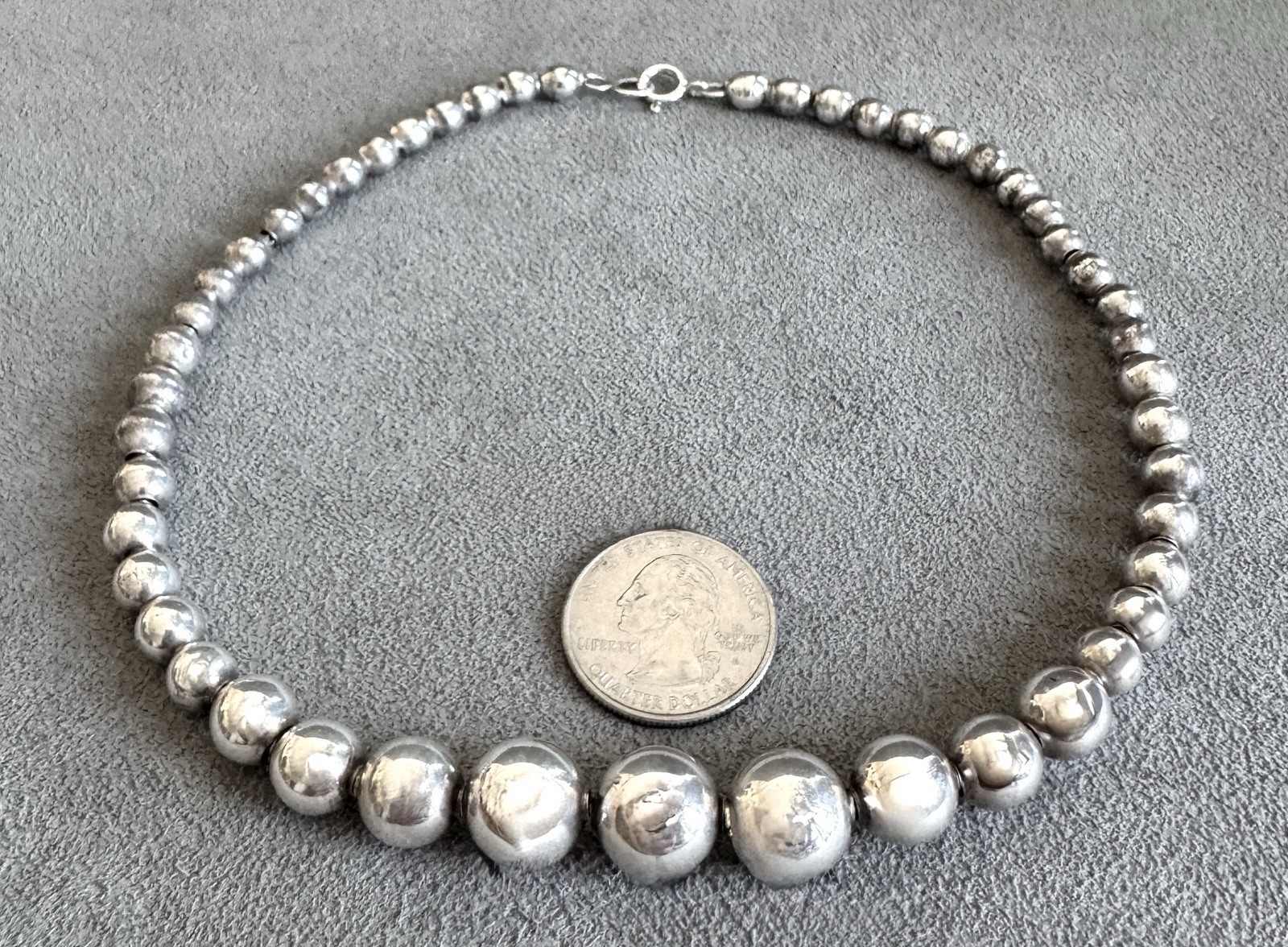 Vintage GRADUATED Solid STERLING Silver BALL BEAD… - image 4