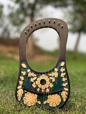 Handmade Blackwood 10-String Lyre Harp Metal Strings  Decorative Flower Design