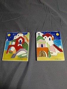 Set of 2 Vietri Pottery- Amalfi Coast Tile Hand Painted Made in Italy 