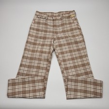 True Vintage Mann Pants Mens Fits 32x27 Brown Plaid Rayon Blend Flare Disco NOS