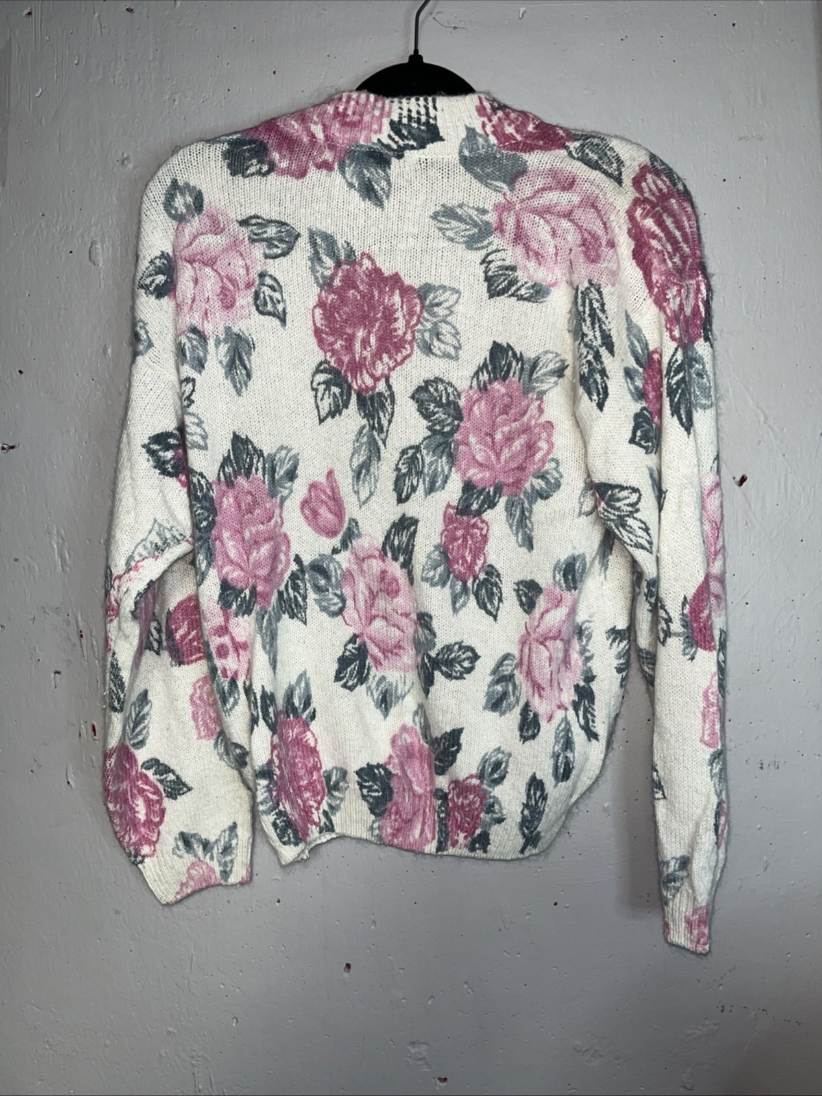 OHI Vtg Med Woman Angora/silk/ Wool Flower Sweater Med