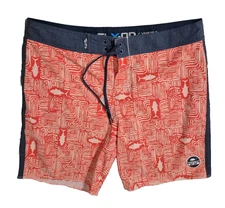Salt Life Men’s SLX-QD Orange/Blue Fish 🐟 Pattern Trunks Boardshorts 36