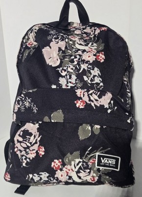 Vans Off The Wall Realm Backpack Black Floral School Travel Book Bag EUC