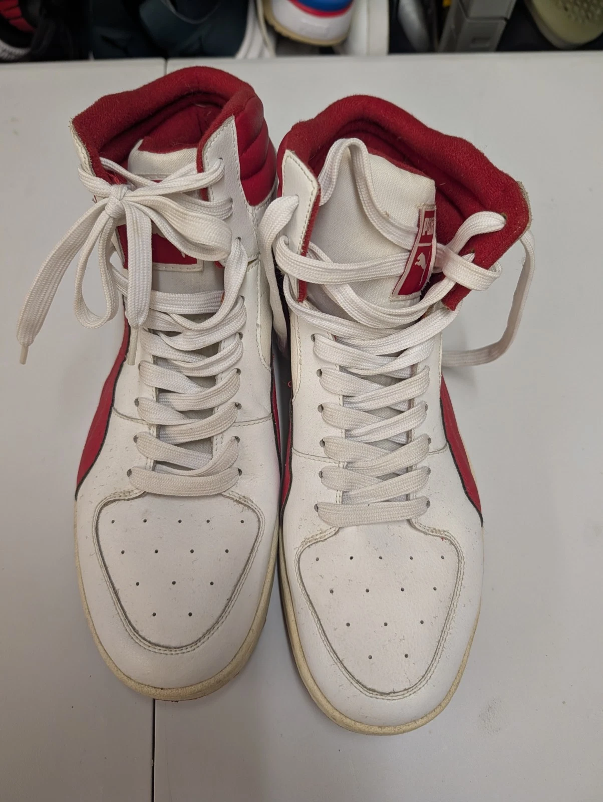 Puma First Round High Top UK SIZE 10.5 White/Red Trainers Sneakers Basketball