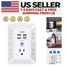 Compact 5 Outlet Multi Plug Power Strip with 4 USB Ports  Certified Safety