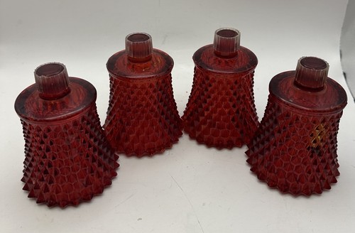 (4) Four VTG HOMCO Red Diamond Point Glass With Peg Votive Candle Holders MCM - Picture 10 of 13