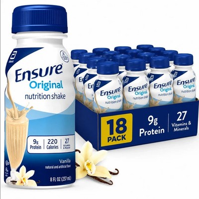 Ensure Original Nutrition Shake, 9g Protein, Vanilla, 8 fl oz - 18 Pack.