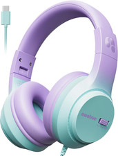 USB‑C Kids Headphones for School,74‑85‑94Db Limiter, W/Mic HK07C