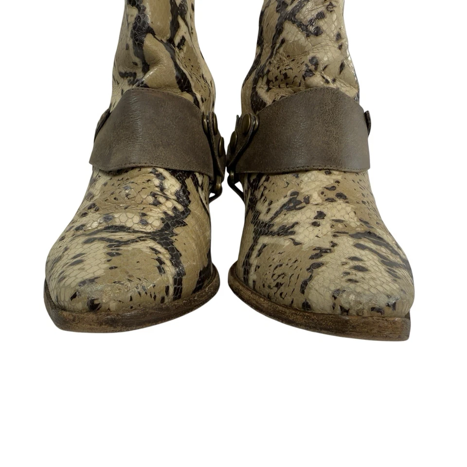 Arnés Piel de Serpiente Estampado Vaquero Botines Talla 7 Cuero Corto Punta Foto 4 de 4