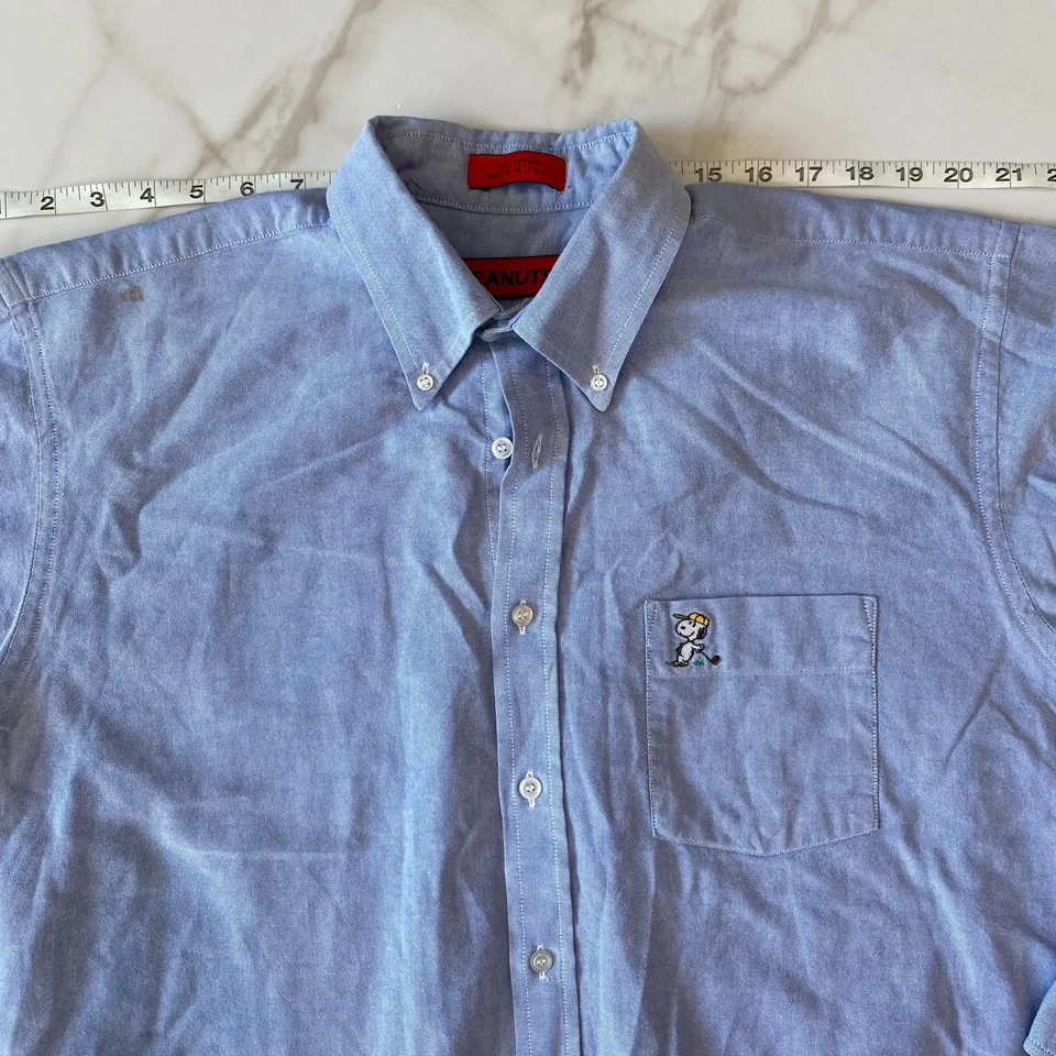 Vintage Peanuts Snoopy Golf Shirt Blue Men’s 16.5 32/33 –Long Sleeve Made in USA - Image 4 of 4