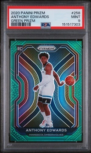 2020-21 Prizm Anthony Edwards RC Green Prizm #258 Timberwolves PSA 9