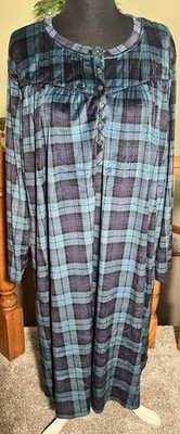 Aria Collection Women's 3X Plaid Velour Long Sleeve w/Pocket Ballet Nightgown