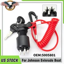 Replacement Johnson Evinrude Key Switch w/Lanyard 5005801 Push to Choke BRP OMC