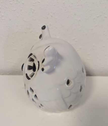 Handcrafted Ceramic Owl Lantern lights up red Figurine Cute Kitsch Snowy Owl - Picture 8 of 14