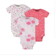 Baby Girl Lot of 3 Onesies Pink Roses Bunnies NWT Gerber Cotton NB 03 36 69